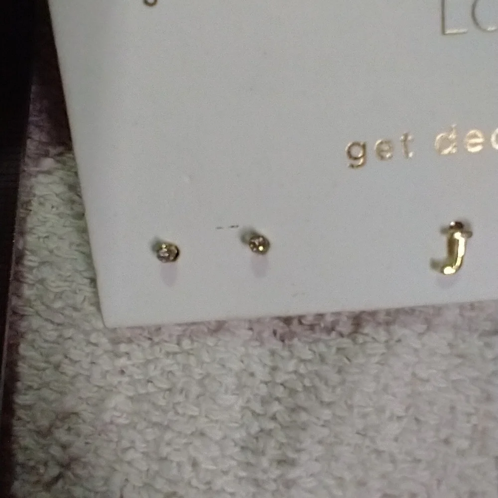 Loft 3 pairs earrings get decked out letter j cz cubic zirconia half hoop